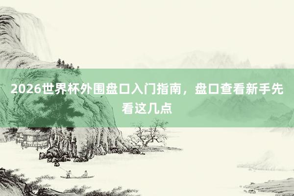 2026世界杯外围盘口入门指南，盘口查看新手先看这几点