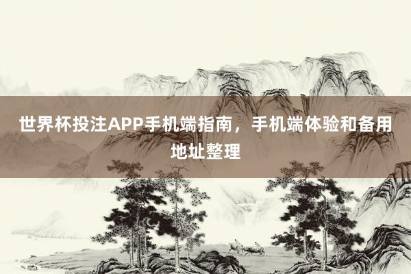 世界杯投注APP手机端指南，手机端体验和备用地址整理