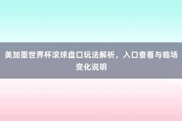 美加墨世界杯滚球盘口玩法解析，入口查看与临场变化说明